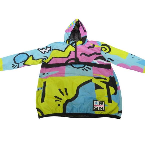 Reason Men’s RELAX ANORAK 80s Colorful Pullover Hoodie Windbreaker Jacket Large - Picture 8 of 16